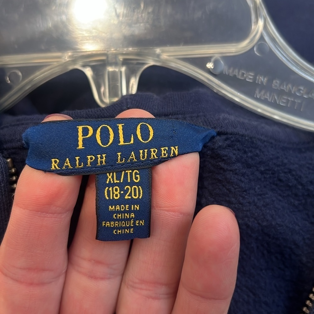 Polo Ralph Lauren navy blue zipper hoodie size XL (18-20). - Picture 5 of 9